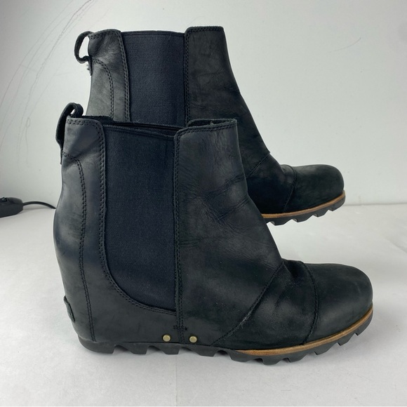 Sorel Womens 10 Black Lea Wedge Leather Ankle Boots Booties - Picture 1 of 6